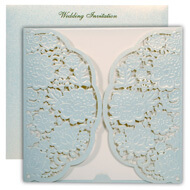 Buy lasercut wedding cards with flower theme, Light Blue shade, Islamic wedding invitations, online